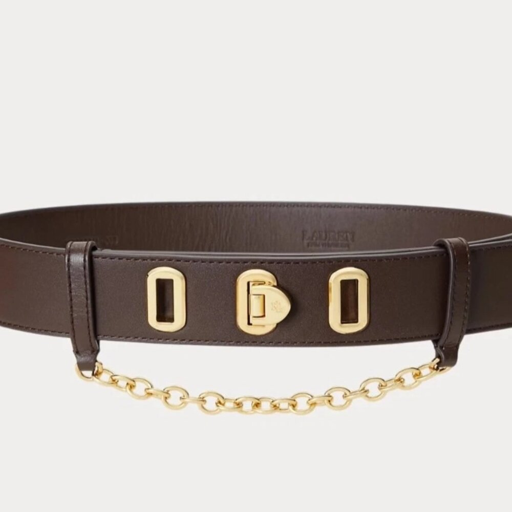 Lauren Ralph Lauren Brown Belt with Gold Chain Accent